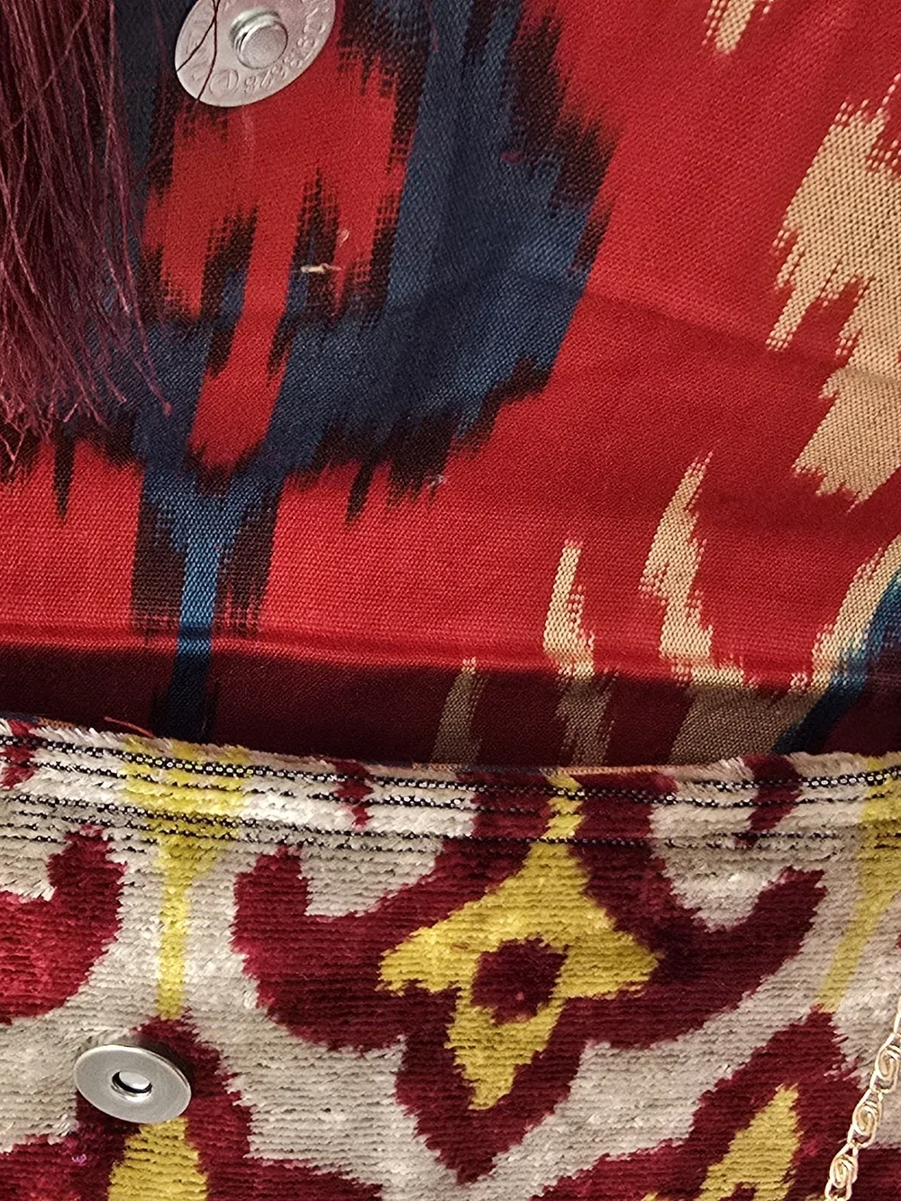 Uzbek SILK VELVET ALO BAHMAL Red Patterned Tassel Fold-Over Clutch